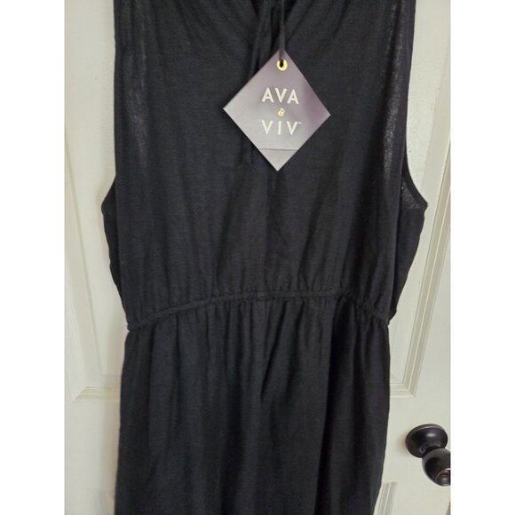 Ava & Viv Black Linen Blend Halter Twist Front Midi Dress W Side Slit XXL NWOT - Picture 6 of 6